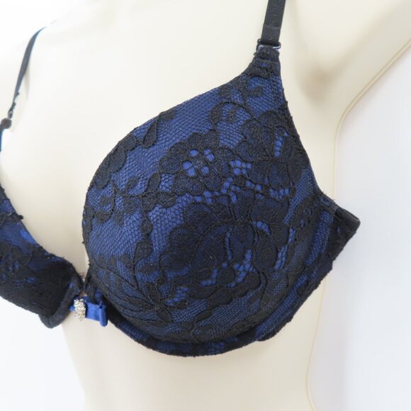 Victorias Secret 36C Sexy Little Things Black Lace Blue Underwire Push Up Bra - Picture 4 of 13